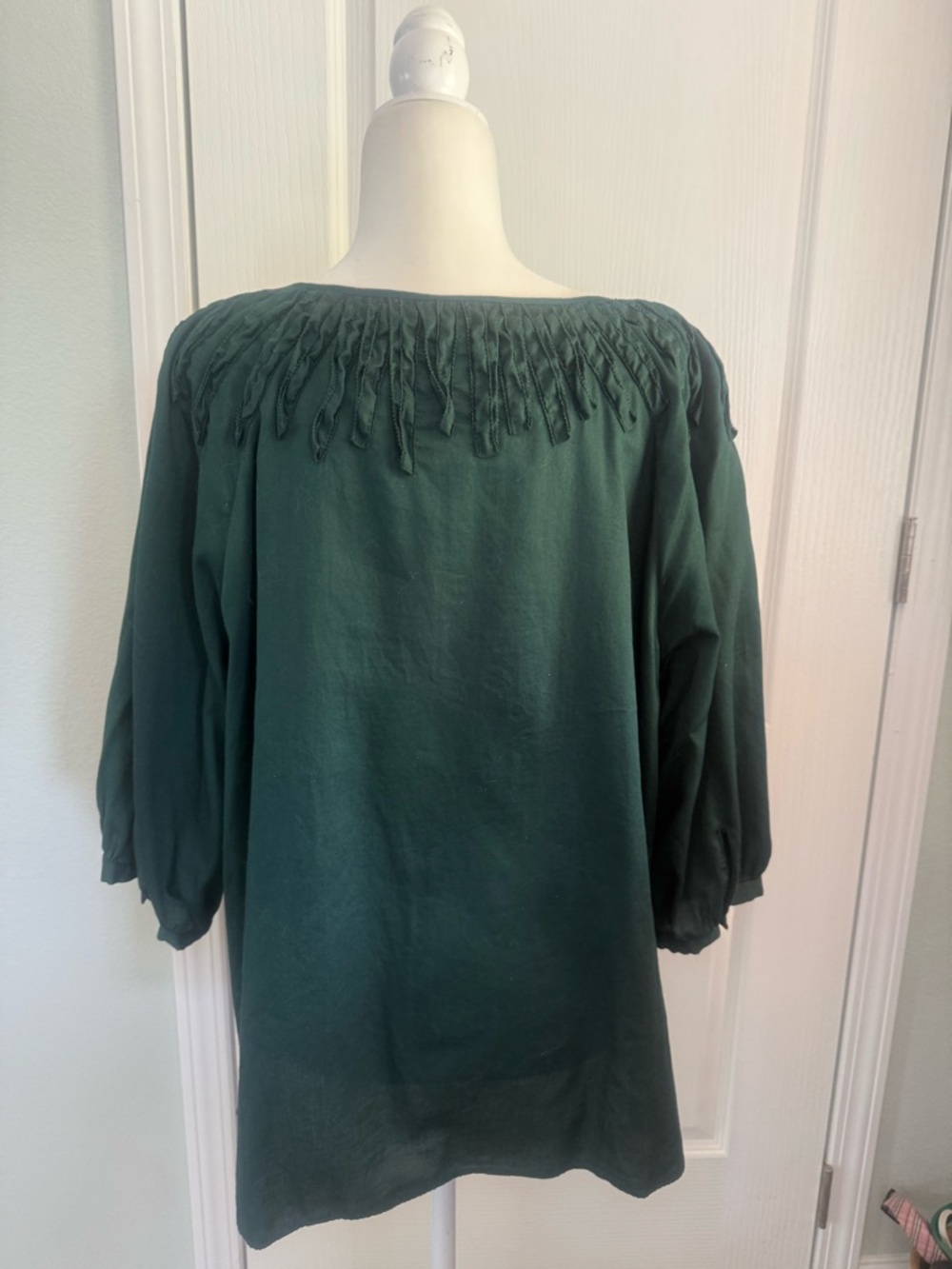 Talbots Dark Green Fringe Yoke Tunic - Picture 2 of 4